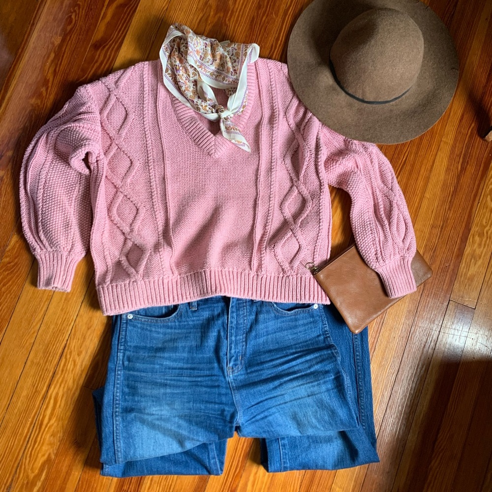 Madewell Augustus Cable Knit V-Neck Sweater